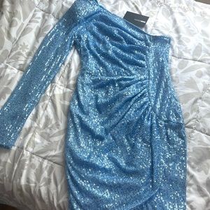 Fashion Nova brand new one shoulder sparkle blue dress size large
